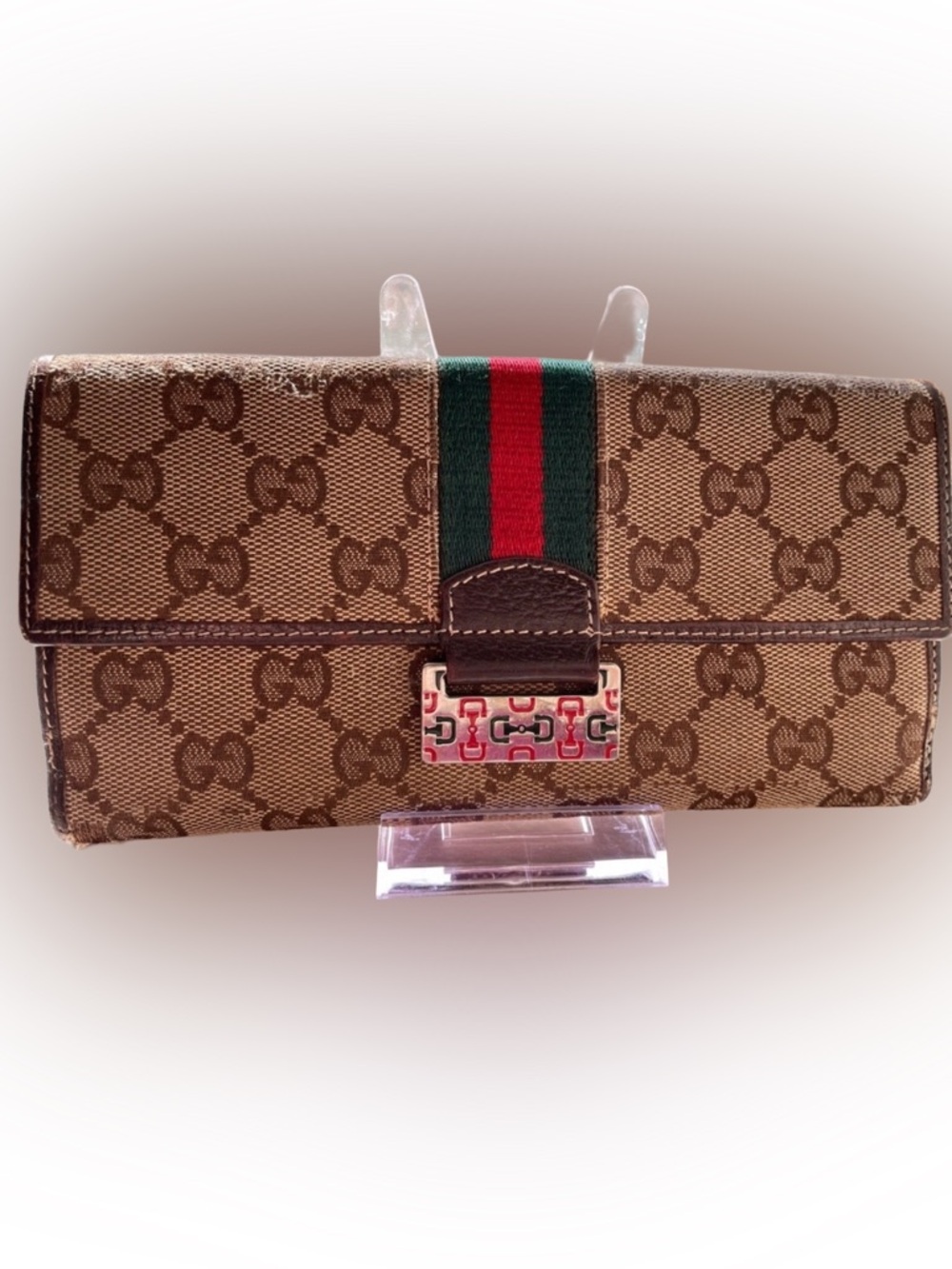 Gucci Sherry Line Long Wallet GG Brown Canvas Leather Italy